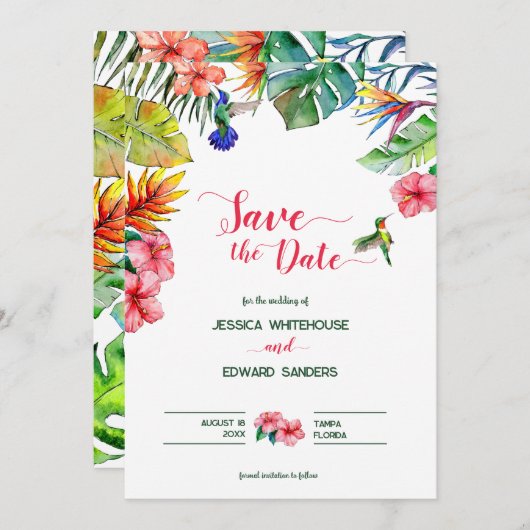 Hawaïaanse Tropische Hibiscus Bruiloft Save the Da Save The Date (Voorkant / Achterkant)