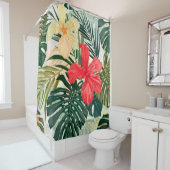 Hawaïaanse tropische planten, kleurrijke bloemen. douchegordijn (In situ)