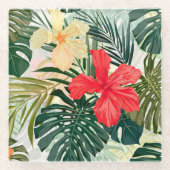 Hawaïaanse tropische planten, kleurrijke bloemen. glazen onderzetter (Voorkant)