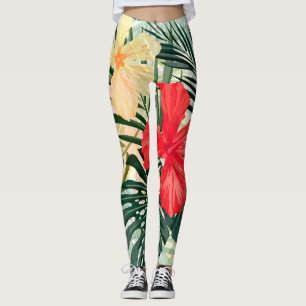 Hawaïaanse tropische planten, kleurrijke bloemen. leggings