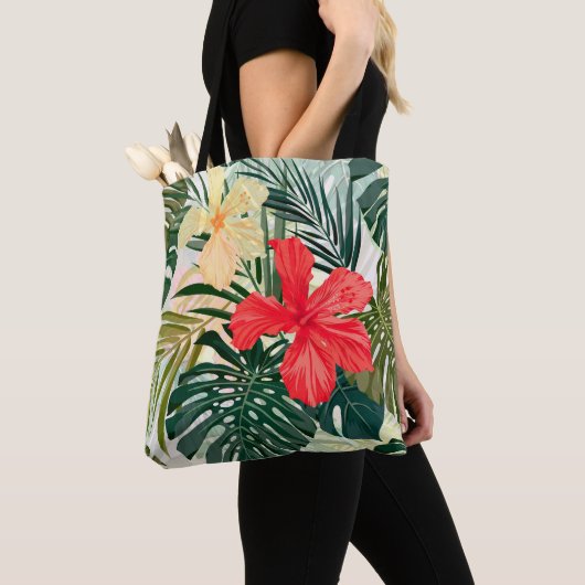 Hawaïaanse tropische planten, kleurrijke bloemen. tote bag (Dichtbij)