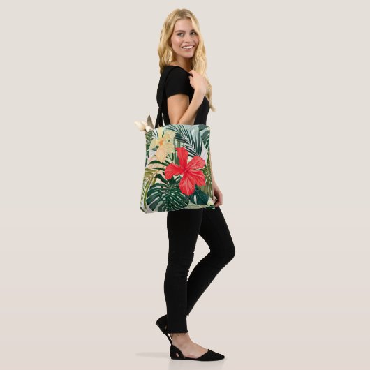Hawaïaanse tropische planten, kleurrijke bloemen. tote bag (Op model)