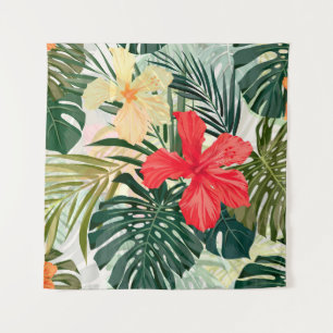 Hawaïaanse tropische planten, kleurrijke bloemen. wandkleed