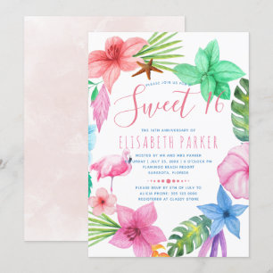 Hawaiaanse tropische roze bloemenkrans sweet sixte kaart