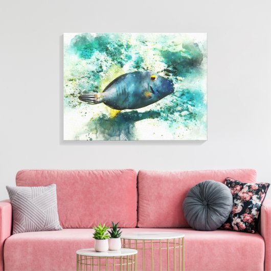 Hawaïaanse tropische vis Waterverf Hawaii filefish Canvas Afdruk (Insitu (Woonkamer))