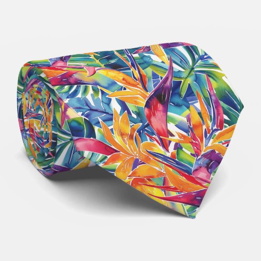 Hawaïaanse tropische Waterverf paradijsvogel Stropdas (Opgerold)