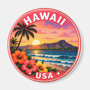 🟡 Hawaiaanse Tropische Zonsondergang Paradijselij Magneet