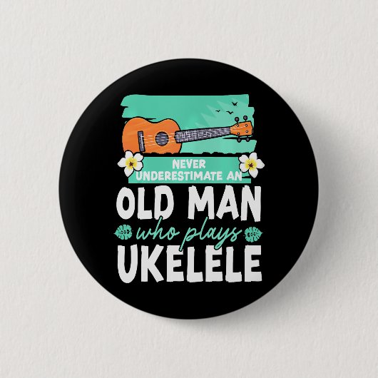 Hawaïaanse ukelele uke opa nooit met pensioen gega ronde button 5,7 cm (Voorkant)