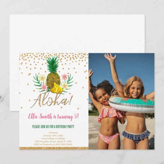 Hawaïaanse Verjaardag Kinder Fotouitnodiging Kaart (Voorkant / Achterkant)