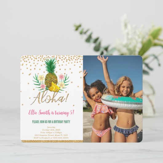 Hawaïaanse Verjaardag Kinder Fotouitnodiging Kaart (Staand voorkant)