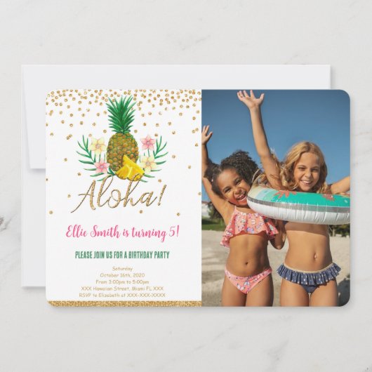 Hawaïaanse Verjaardag Kinder Fotouitnodiging Kaart (Voorkant)