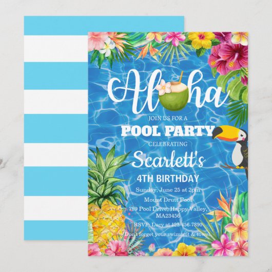 Hawaiaanse verjaardagsuitnodiging voor een aloha z kaart (Voorkant / Achterkant)