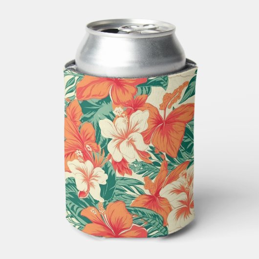 Hawaïaanse vibe kleurrijke tropische bloemen patro blikjeskoeler (Blikje Voorkant)