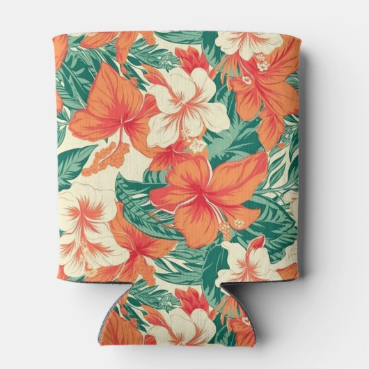 Hawaïaanse vibe kleurrijke tropische bloemen patro blikjeskoeler (Achterkant)