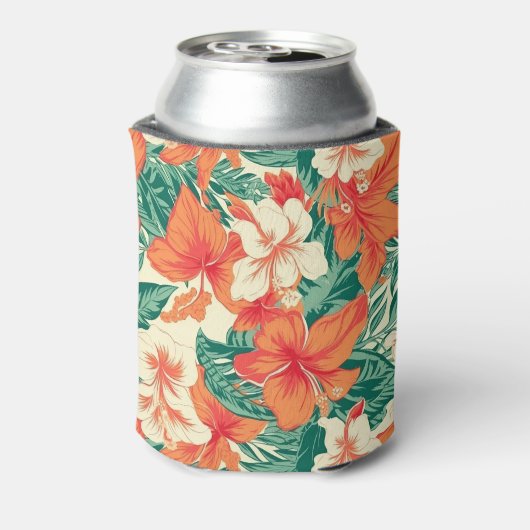 Hawaïaanse vibe kleurrijke tropische bloemen patro blikjeskoeler (Blikje Achterkant)