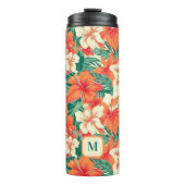 Hawaïaanse vibe tropische bloemen patroon monogram thermosbeker (Voorkant)