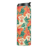 Hawaïaanse vibe tropische bloemen patroon monogram thermosbeker (Gedraaid links)