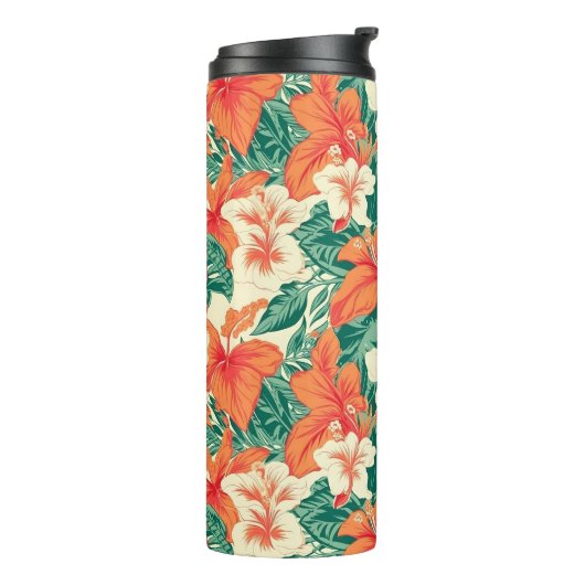 Hawaïaanse vibe tropische bloemen patroon monogram thermosbeker (Gedraaid links)