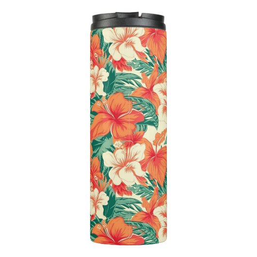 Hawaïaanse vibe tropische bloemen patroon monogram thermosbeker (Achterkant)