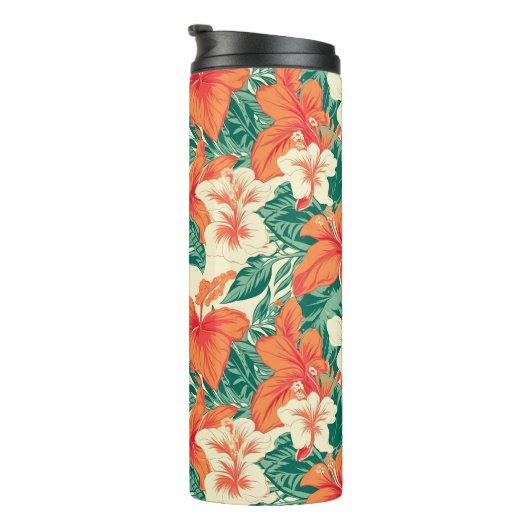 Hawaïaanse vibe tropische bloemen patroon monogram thermosbeker (Geroteerd rechts)