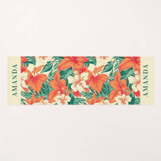 Hawaïaanse vibe tropische bloemen patroon monogram yogamat (Voorkant (horizontaal))