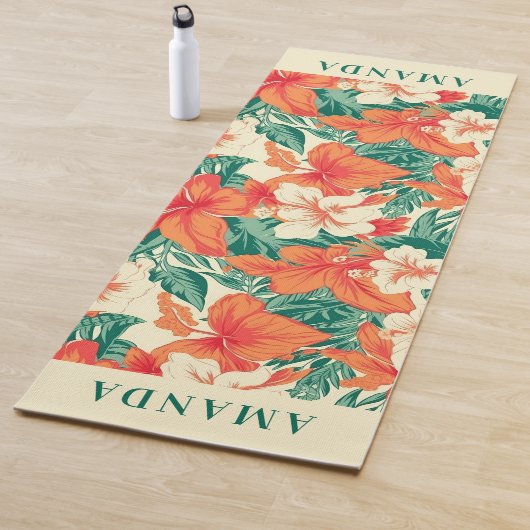 Hawaïaanse vibe tropische bloemen patroon monogram yogamat (In situ)