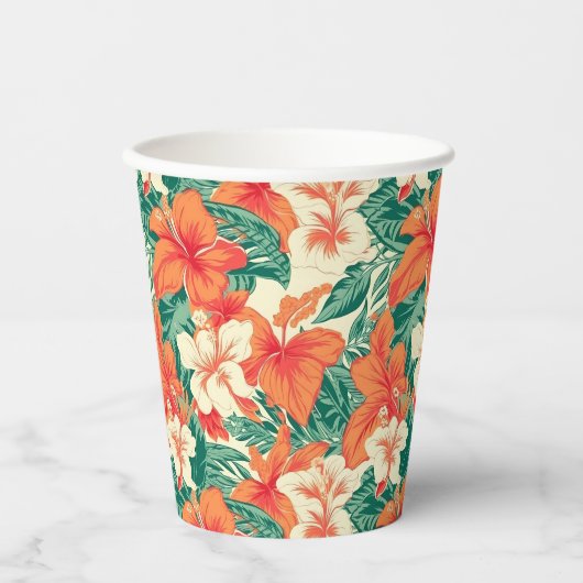 Hawaïaanse vibe tropische bloemen patroon papieren bekers (Voorkant)