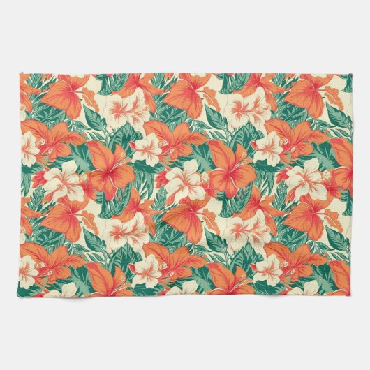 Hawaïaanse vibe tropische bloemen patroon theedoek (Horizontaal)