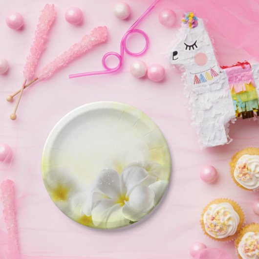 Hawaïaanse witte plumeria papieren bordje (Feest)