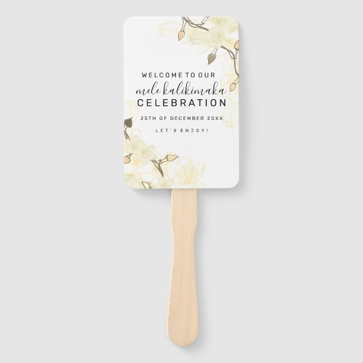 Hawaïaanse Zachte Zon Witte Bloemen Kerstverlichti Handwaaier (Voorkant)