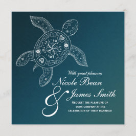 Hawaiaanse zeeschildpad wit op turquoise strand br kaart