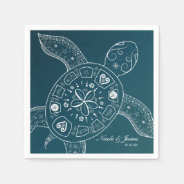 Hawaiaanse zeeschildpad wit op turquoise strand br servet