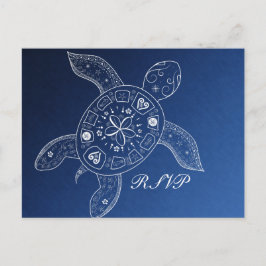 Hawaiaanse zeeschildpad witte blauwe strand bruilo uitnodiging briefkaart