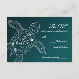 Hawaiaanse zeeschildpad witte blauwe strandbruilof RSVP kaartje