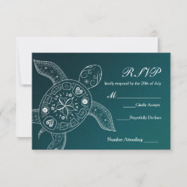 Hawaiaanse zeeschildpad witte blauwe strandbruilof RSVP kaartje