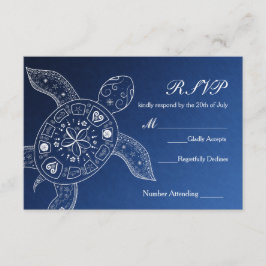 Hawaiaanse zeeschildpad witte blauwe strandbruilof RSVP kaartje