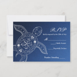 Hawaiaanse zeeschildpad witte blauwe strandbruilof RSVP kaartje
