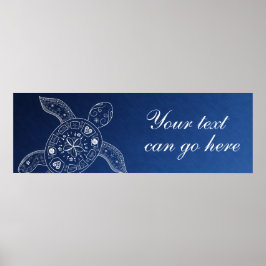 Hawaiaanse zeeschildpad witte op blauwe strandbrui poster
