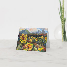 Hawaïaanse zonnebloemen met bergen sjabloon kaart