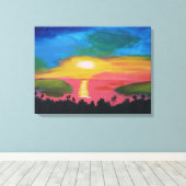 Hawaïaanse Zonsondergang Acryl Schilderij Canvas P Afdruk (Insitu (Houten vloer))