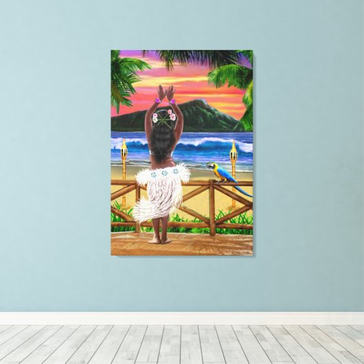 HAWAÏAANSE ZONSONDERGANG HULA CANVAS AFDRUK (Insitu (Houten vloer))