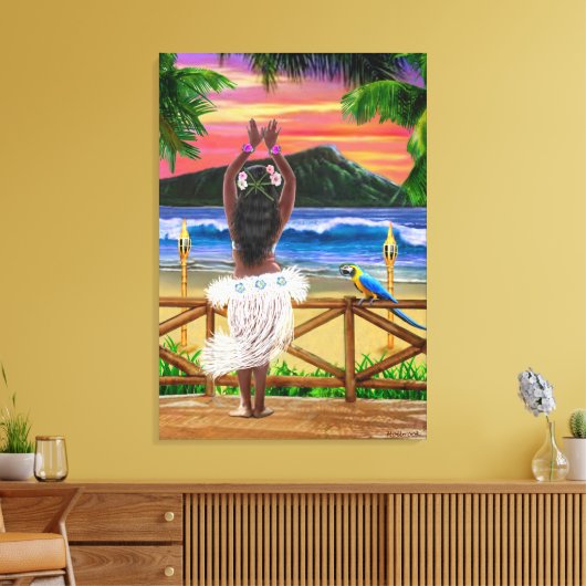 HAWAÏAANSE ZONSONDERGANG HULA CANVAS AFDRUK (Insitu (Woonkamer))