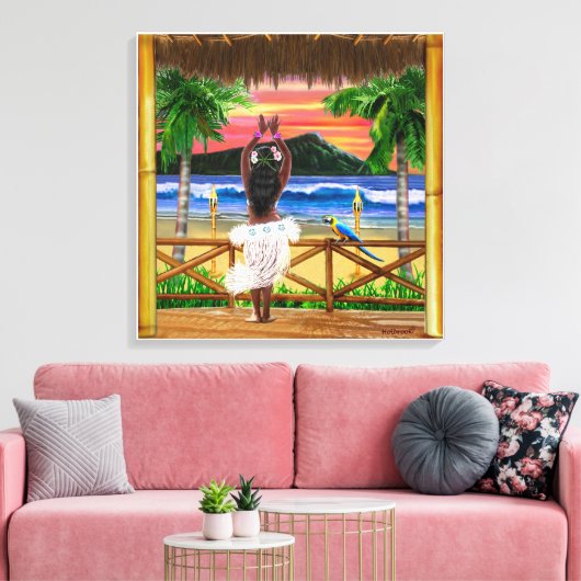 HAWAÏAANSE ZONSONDERGANG HULA CANVAS AFDRUK (Insitu (Woonkamer))
