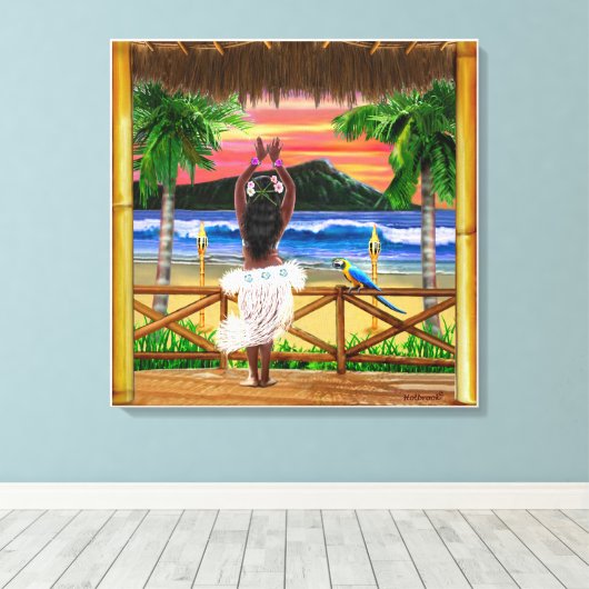 HAWAÏAANSE ZONSONDERGANG HULA CANVAS AFDRUK (Insitu (Houten vloer))