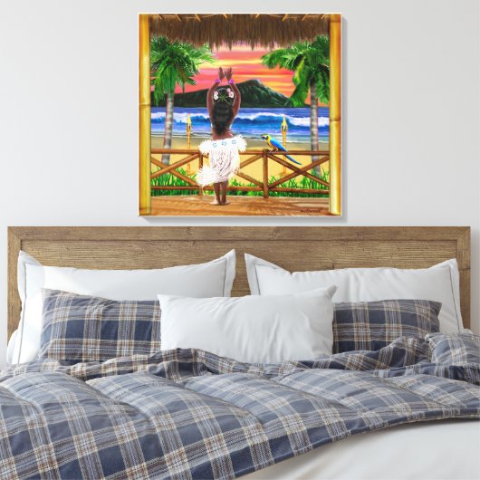 HAWAÏAANSE ZONSONDERGANG HULA CANVAS AFDRUK (Insitu (Slaapkamer))