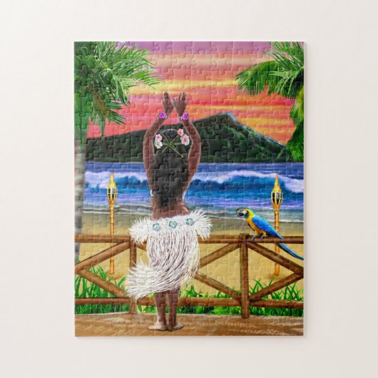 Hawaiaanse Zonsondergang Hula Danser Legpuzzel (Verticaal)