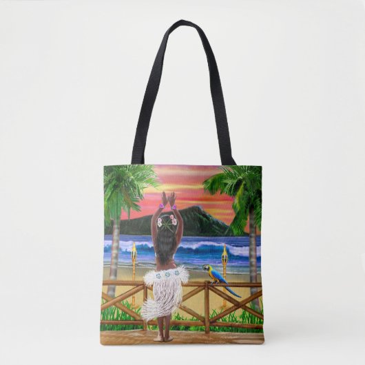 Hawaiaanse Zonsondergang Hula Danser Tote Bag (Voorkant)