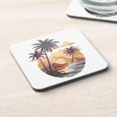 Hawaïaanse zonsondergang met palmboom. bier onderzetter (Linkerzijde)