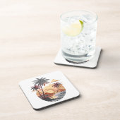 Hawaïaanse zonsondergang met palmboom. bier onderzetter (Rechterzijde)