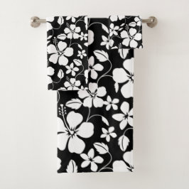 HAWAÏAN HULA (HIBISCUS) BLACK BATH TOWEL SET BAD HANDDOEK